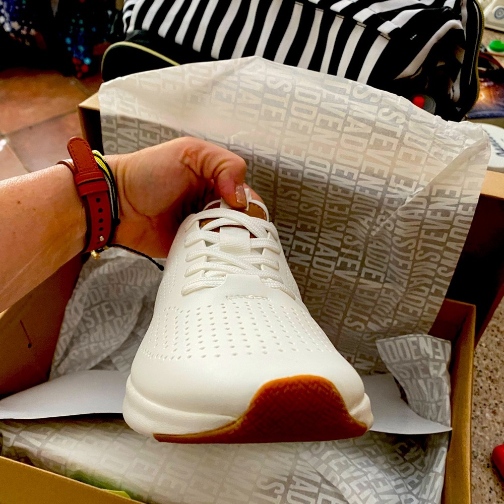Nordstrom, Steve Madden, white & leather sneakers.